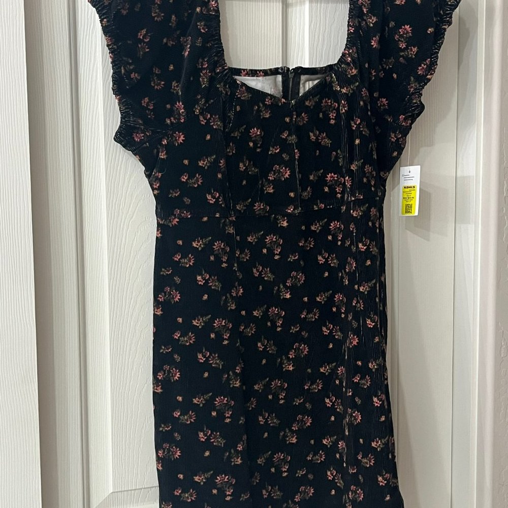 Black dress with pink flowers